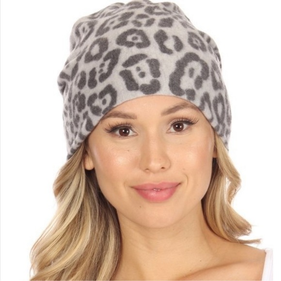 Private Label Accessories - 🍁NewVersatile Brushed Gray Leopard Print Beanie Hat/Ponytail Beanie/Headband